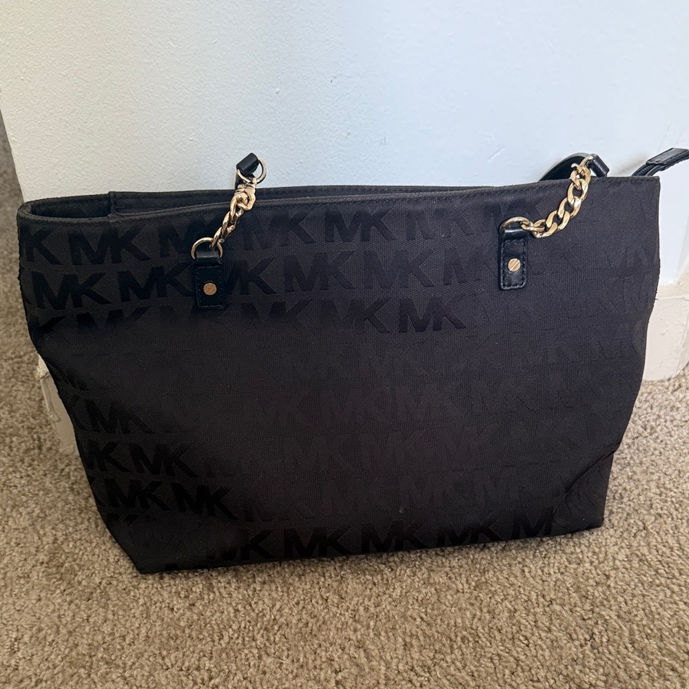 Michael Kors Black Tote with Gold Chain